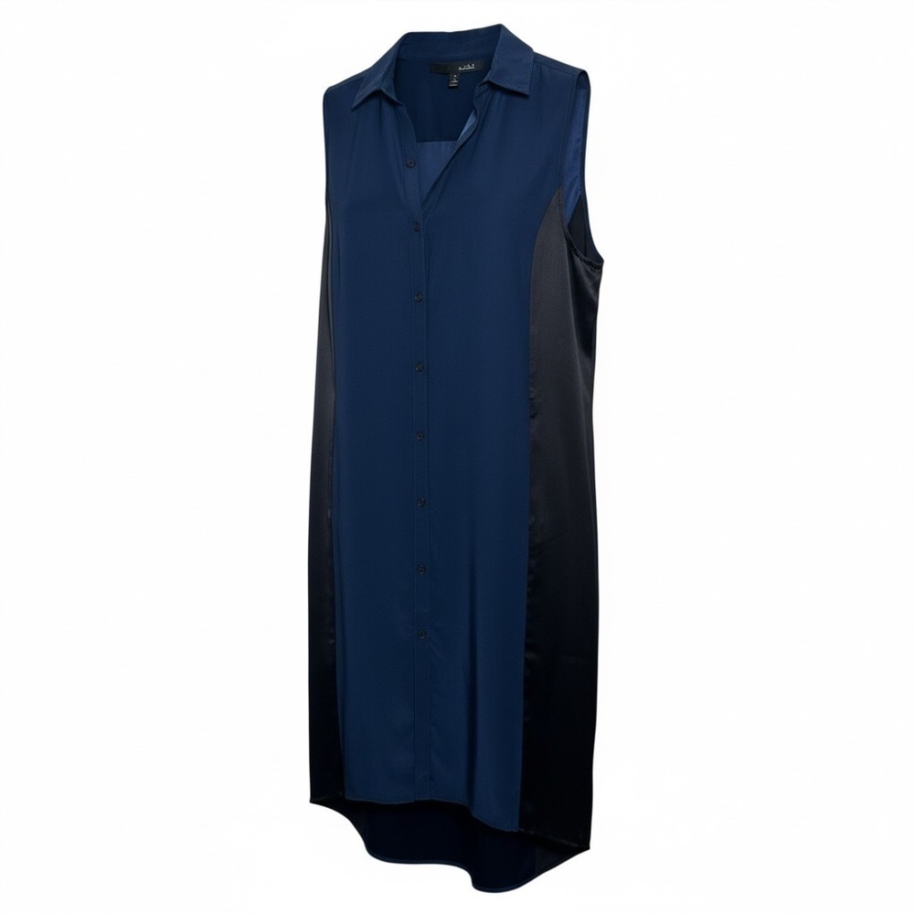Anna Catherine ColorBlock Navy Blue Sz Medium Silk Midi Dress Church Office Work
